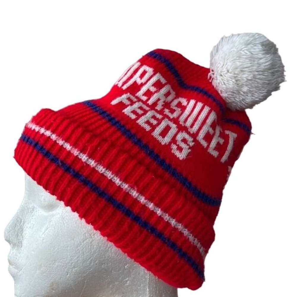 Vintage Beanie Stocking Hat Red Supersweet Seeds Farmcore Ag Advertising Cap